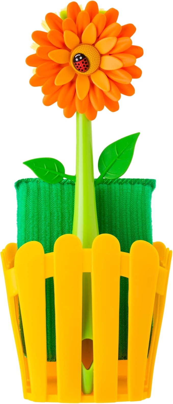 Vigar Flower Power Kitchen Sink Caddy Organizer - Dish Sponge Holder with Flower Dish Brush, Suction Cup & Sponge for Kitchen Sink, Decorative Kitchen Sink Accessories Countertop Storage Set - Orange
