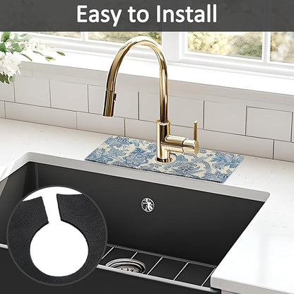15" X 5.5" Kitchen Sink Splash Guard Faucet Mat Floral Super Absorbent Fast Drying Faucet Guard & Draining Mat Sink Splash Guard Behind Faucet for Kitchen, Bathroom