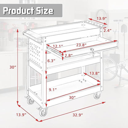 3 Tray Rolling Tool Cart with Drawers, 400 LBS Capacity Mechanic Tool Cart on Wheels, Heavy Duty Utility Cart with Pegboard, Metal Work Cart for Garage and Repair Shop, Blue