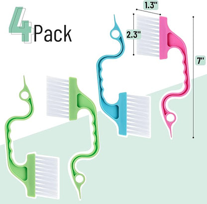 Slick- Window Track Cleaning Brush, 4 Pack, Colorful Ergonomic Handle, Built-in Scraper, Multipurpose, Window Track Cleaning Tools