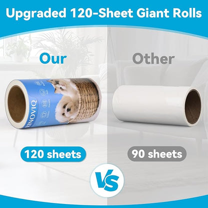 Lint Roller Refills - 1080 Sheets Total, Extra Sticky Adhesive Replacement Rolls for Pet Hair Removal on Clothes, Couch, Furniture & Carpet, 3.9-inch Rolls with 120 Sheets Each, (No Handle Included)