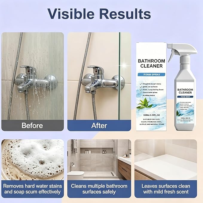 Scale Remover Bathroom Cleaner,Bathroom Descaler Foam Cleaner Spray,Fast-Acting Limescale Cleaner,Tiles, Glass, Stainless, Steel, Sinks (1pcs)