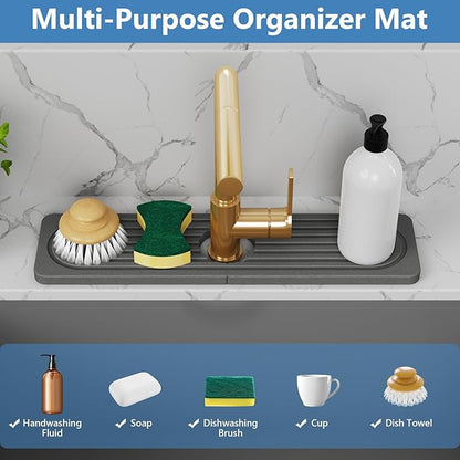 24'' Longer Stone Faucet Mat for Kitchen Sink [Super Absorbent, 30s Quick Drying] Water Absorbing Stone Tray for Sink Stone Mat for Kitchen Sink Stone Quick Dry Around Faucet Diatomite Stone Sink Tray