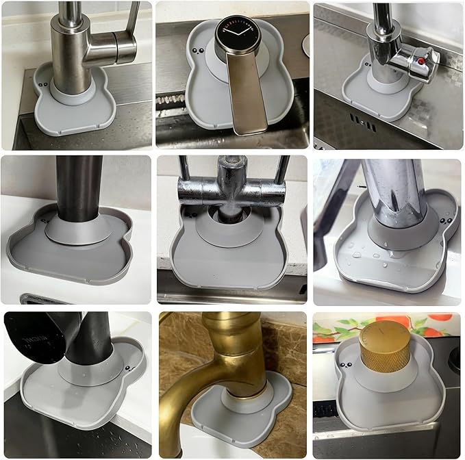Silicone Faucet Mat for Kitchen Tap Compact Sink Splash Guard Protectors Behind Draining,Grey 2PCS