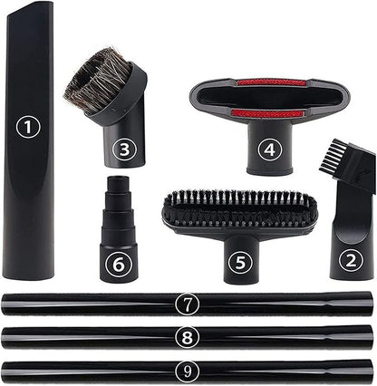 ANBOO Vacuum Attachments Set, 1 1/4 inch Vacuum Accessories Cleaning Kit Hardwood Floor Brush Attachments Extension Wands with Standard Hose Adapter, 9 Pack