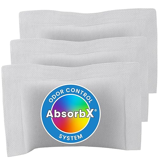 iTouchless Official AbsorbX 3-Pack Trash Can Odor Filters, Activated All Natural Charcoal Odor Absorber Air Freshener Deodorizer Stops Garbage Smells for 8 Gal and Larger Garbage Bins with Compartment