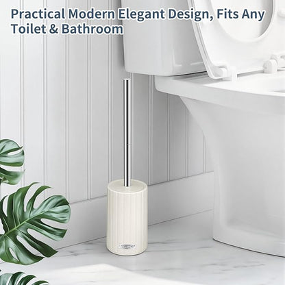 Toilet Bowl Brush and Holder, Durable Toilet Scrubber Bristles, Long Stainless Steel Handle, Ceramic Texture Toilet Brush and Holder Set, Deep Cleaning Toilet Brush for Bathroom, Cream