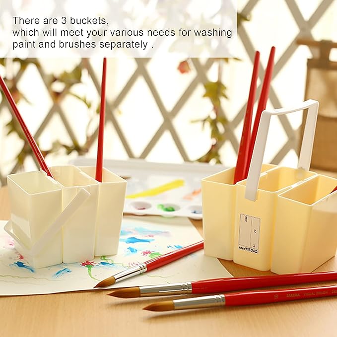 Portable Detachable Artist Brush Washer Multifunction Paint Brush Washing Bucket with Handle for Watercolor Outdoor Indoor Painting
