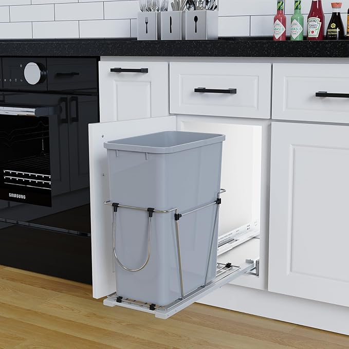 Pulloutor Pull Out Cabinet Organizer, 35 Qt Single Trash Can Pull Out Cabinet Trash Can, Soft Close Under Sink Cabinet Organizer, Insert Mount for Kitchen Cabinet Storage