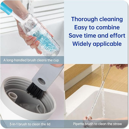 3 Pack Water Bottle Cleaner Brush Set - for Owala Cleaning Kit, Long Handle Silicone Bottle Brush Soft Touch No Scratch, Straw Cleaner Brush, 3 in 1 Multipurpose Cup Cleaner Kit for Owala Accessories