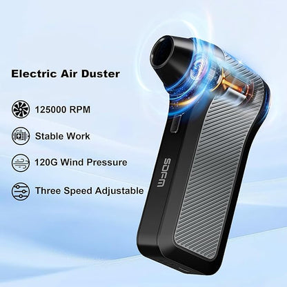 SDFM Compressed Air Dust - Electric Air Dust with Built in Brushless Motor,130,000RPM, 3-Speed Adjustable Air Blower - Suitable for Keyboard, Computer, car, and Home Cleaning (X3) (X1-Black)
