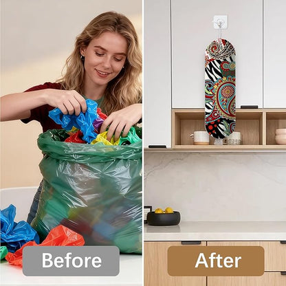 Plastic Bag Holder Bohemian Bag Holder Dispenser, Plastic Grocery Organizer & Wall Mount Paper Trash Bags Saver Storage for Kitchen Home Pantry Decor, Shopping Bags Storage Dispenser
