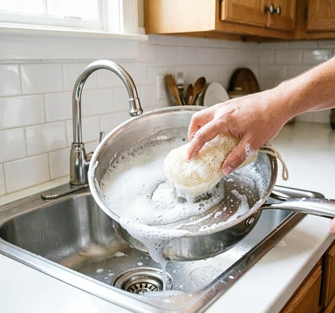 4-Pack Premium Egyptian Loofah Dish Sponge - Large 4.7" x 3.1" Natural Kitchen Scrubber - Thick Double-Layered Compostable Sponges for Dishes - Non-Scratch, Ultra Soft & Biodegradable