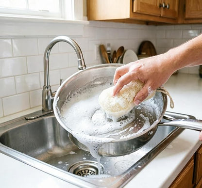 4-Pack Premium Egyptian Loofah Dish Sponge - Large 4.7" x 3.1" Natural Kitchen Scrubber - Thick Double-Layered Compostable Sponges for Dishes - Non-Scratch, Ultra Soft & Biodegradable
