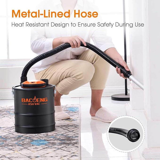 BACOENG Ash Vacuum, 4 Gallon Ash Vacuum for Pellet Stoves, Fireplaces Ash Vacuum Cleaner, for Wood Stove, Pellet Grill