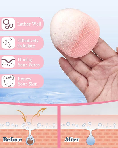 Manmihealth Silicone Back Scrubber & Soft Bath Glove, Silicone Scalp Massager Set 5 PCS, Super-Exfoliating Body Scrubber Shower Brush & Shampoo Brush Combination, with 2 Free Hooks (Style 1 Pink)