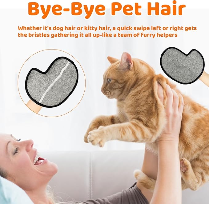 Pet Hair Removal Glove, 3 Pack Electrostatic Pet Hair Remover Gloves for Cats and Dogs, Reusable Grooming Tool (Grey Black)
