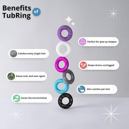 Hair Catcher for Shower Drain & Bathtub – TubRing Pop-Up Drain Protector & Strainer, Reusable Silicone Stopper for Bathroom Clog Prevention, Fits 1.85"–2.16" Drains | Black