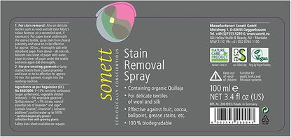 Sonett Organic Stain Removers Spray for clothes effective against fruit, Cocoa, Ballpoint, Grease stains for delicate textiles of Wool 3.4 fl.oz (Pack of 1)