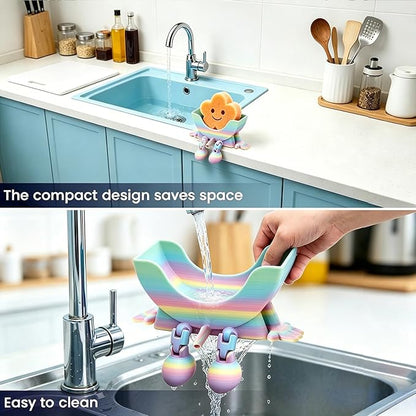 Creative Hanging Sponge Holder with Drainage/Traceless Glue, 3D Printing Countertop Funny Sponge Holders for Kitchen Sink, Keeps Your Sponge Dry & Smiling, for Scrub Daddy Holder (1, Gradient Random)
