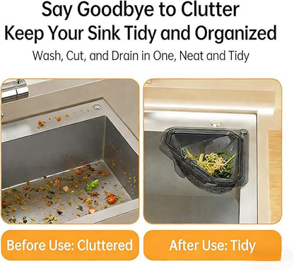 Magnetic Drainage & Filter Basket with Enhanced Durability, Triangular Sink Strainer with Twist-Open Bottom, Right-Angle Kitchen Sink Corner Rack for Draining and Storage, Punch-Free Installation