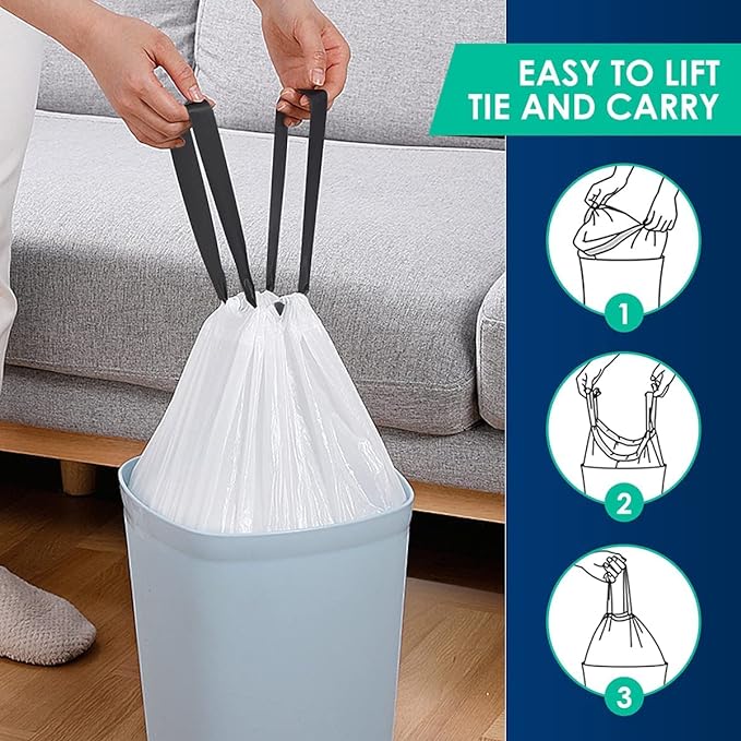 5 Gallon 120 Counts Strong Drawstring Trash Bags Garbage Bags by RayPard, Small Plastic Trash Bags fit 18-20L Trash Can for Home Office Kitchen Bathroom Bedroom, White Waste Basket Liners