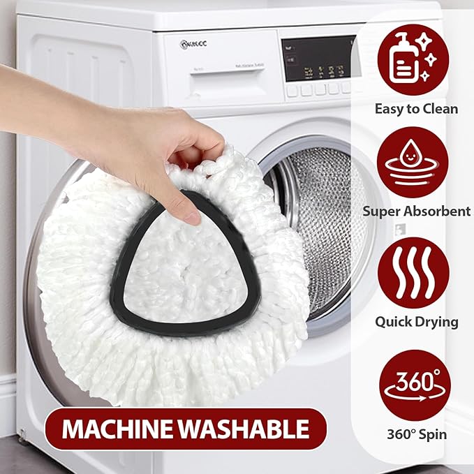 Spin Mop Replacement Head for O-Ceda EasyWring 1-Tank System, Microfiber Mop Refills for Home Cleaning, 6 Cedar Mop Replace Heads with 1 Replacement Base, Easy Install, Durable Floor Care