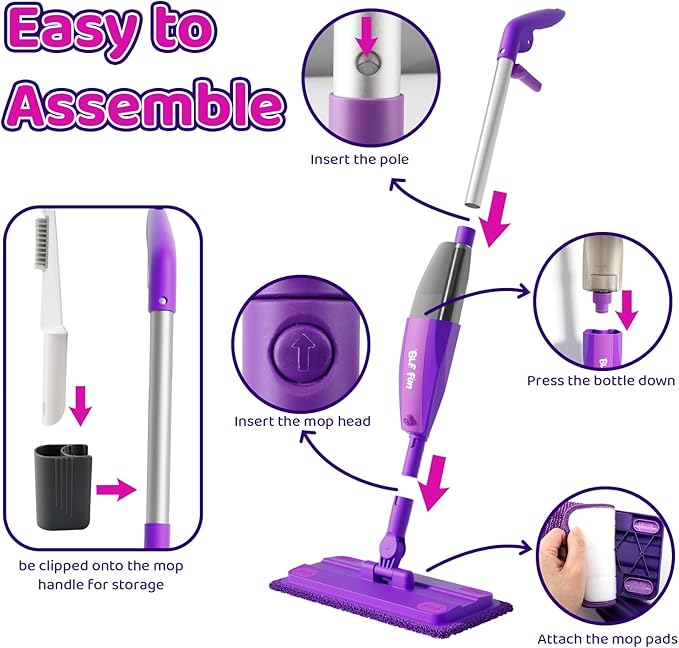 Kids Spray Mop, Toddlers Cleaning Playsets with Real Water Sprayer, Kids Mop Toys, Montessori Cleaning Set, Christmas Birthday Gifts for Boys and Girls Age 3 4 5 6, Purple