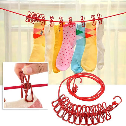 ALINNA Retractable Portable Clothesline, Travel Clothesline with 12 Clothespins for Indoor Laundry Drying, Outdoor Camping Accessories (Red)