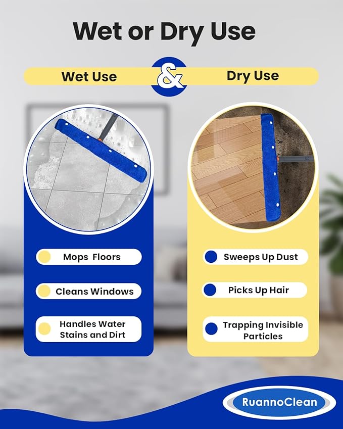 Floor Squeegee Pads, Microfiber, 45cm, 4 Pack, Blue, Mop Replacement Pads, Floor, Wall
