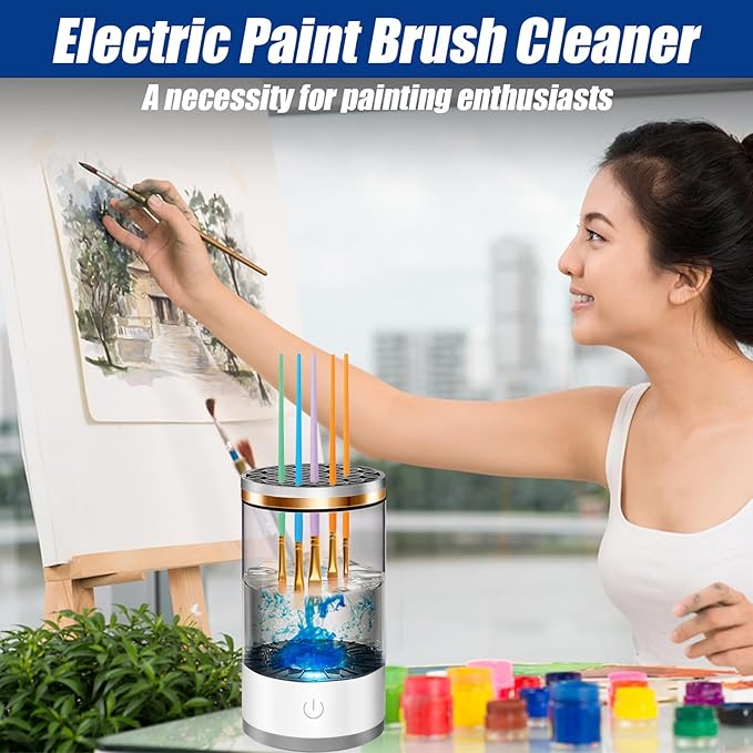 XANGNIER Electric Paint Brush Cleaner Machine with Cleaning Pad, Sonic Rotation Technology for Effortless Brush Cleaning, Perfect for Acrylic, Watercolor, Oil, Must-Have Tool for Artists & Hobbyists