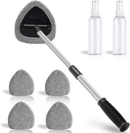 Super Absorbent & Streak-Free – 25.5" Extra Long Windshield Cleaning Kit with 5 Upgraded High-Density Coral Velvet Pads & 2 Spray Bottles for Car & Home, Gray