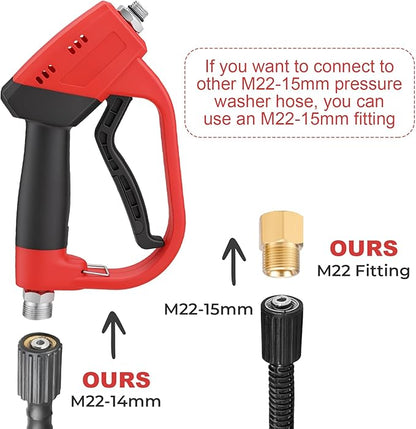 Pressure Washer Gun and Hose Kit, 3600PSI 50Ft Pressure Washer Hose with Foam Cannon & 2Pcs Extension Wand & 5Pcs Nozzle Tips & M22-15mm Fittings for Car Wash Driveway House