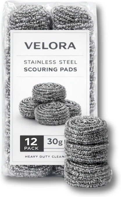 Stainless Steel Scouring Pads - 12 Pack - Steel Wool Scrubbers for Pots, Pans, Dishes & Grills