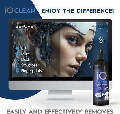 Screen Cleaner Spray (16oz - 473ml) – Best Large Cleaning Kit for LCD LED OLED TV, Smartphone, iPad, Laptop, Touchscreen, Computer Monitor, Electronic Devices, Microfiber Cloth Wipes and 2 Nozzles