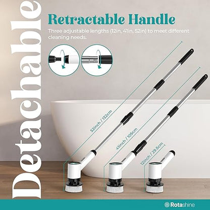 Electric Spin Scrubber - Electric Scrubber for Cleaning with 7 Replaceable Heads - Full-Body Waterproof Tub Scrubber with Long Handle - Electric Brush Cleaner for Bathroom