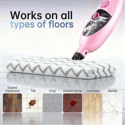 12-in-1 Steam Mop Cleaner, 15-Sec Fast Heat-Up, 1200W Floor Steamer with Double-Sided Pads, Removes 99.99% Stubborn Stains for Hardwood Floors, Marble, Clothes, Windows, Tiles, White