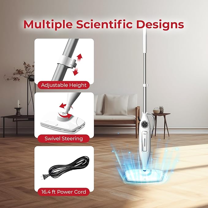 Rosewill 11-in-1 Steam Mop, 260°F Handheld Steam Cleaner, 1200W Detachable Steam Mops for Floor Cleaning, Removable Tank, Multi-Purpose Steamer for Hardwood, Tile, Grout, Furniture - White