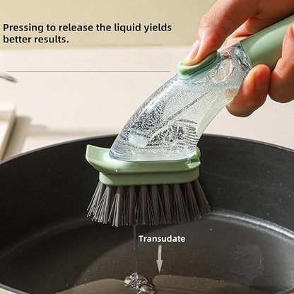 Soap Dispensing Dish Brush with Handle - Kitchen Scrub Brush for Pots Pans, Effortless Cleaning with Soap Chamber, Nylon Bristles (Light Green)