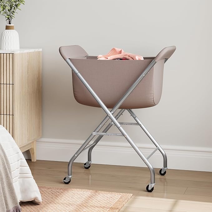 ELYKEN Laundry Cart with Wheels, 32”H Easy Rolling Laundry Hamper with Removable Liner Bag, Sturdy Metal Frame Clothes Basket with 4 Casters and 2 Brakes