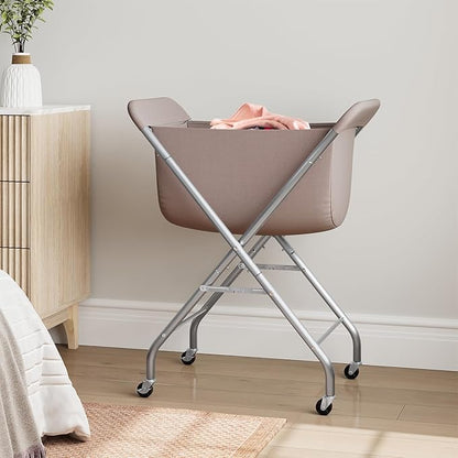 ELYKEN Laundry Cart with Wheels, 32”H Easy Rolling Laundry Hamper with Removable Liner Bag, Sturdy Metal Frame Clothes Basket with 4 Casters and 2 Brakes