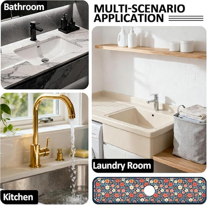 2 Pcs Kitchen Sink Splash Guard Faucet Mat Various Drinks Pattern Faucet Mat for Sinks Coffee Graffiti Absorbing Drying Mats for Kitchen Bathroom, 23.6x5.5inch