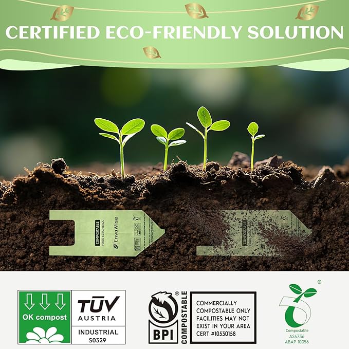Compostable Trash Bags with Handles – 8 Gallon (30L), 60 Count | Premium Thick BPI & OK Compost Industrial Certified, Tall Slim-Fit Design for 5–8 Gallon Kitchen & Compost Bins