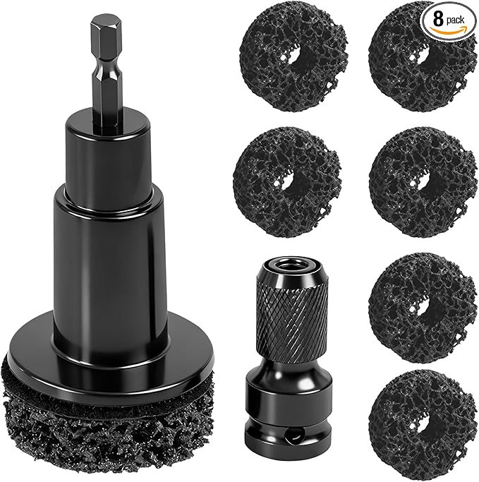 Wheel Hub Resurfacing Kit Wheel Stud and Hub Cleaner for Quick Rust Removal on Lug Studs and Brake Rotors,Includes 7 Cleaning Pads and,Fits 1/2” Wrenches or Electric Drills,Maintenance Tool for Cars