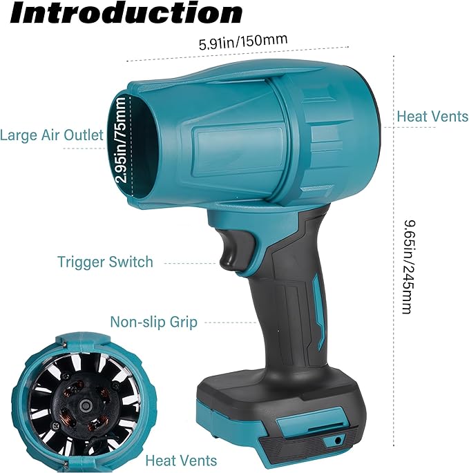 Fits Makita Turbo Jet Blower, 160MPS Brushless High-Speed Mini Jet Dry Fan Blower for Makita 18V Battery, Cordless Handheld Turbo Super Power Air Duster for Snow Leaf Cleaning Camping (Bare Tool)