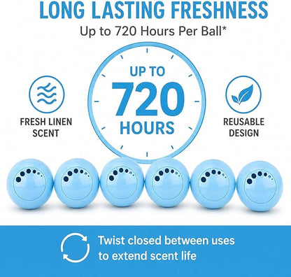 Knixmax Shoe Deodorizer Balls, Odor Eater Ball for Sneakers Boots Mules, Air Fresheners for Gym Gear Bags Lockers, Fresh Linen scent, Pack of 6, Blue