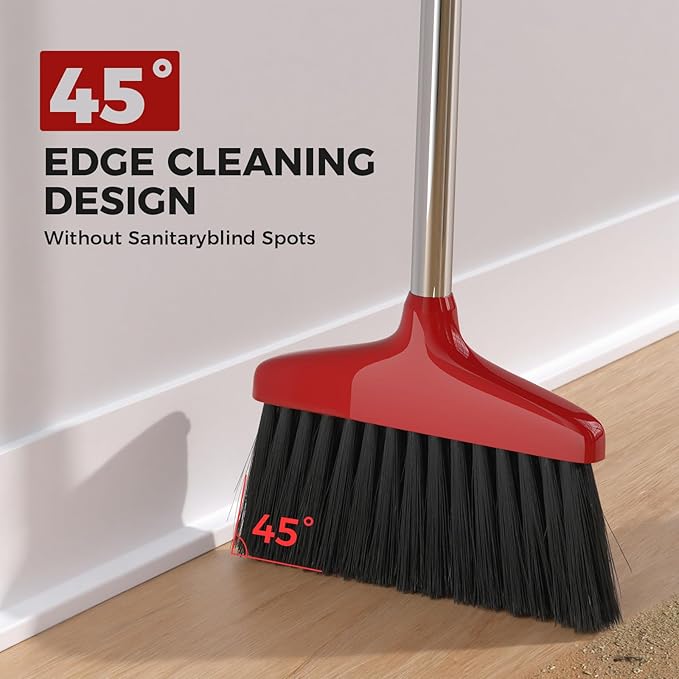 Handy Broom 2Pack, Indoor/Outdoor Brooms, Duty Kitchen Broom, for Home Garage Kitchen Office Courtyard Lobby Patio Lawn Concrete (2, Red)