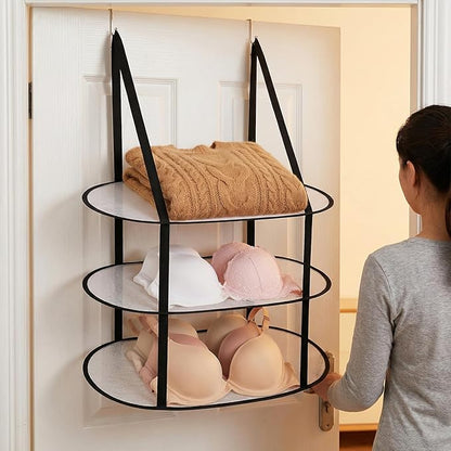 2 Pcs 3 Tier Folding Mesh Clothes Drying Rack, Hanging Sweater Drying Rack Over The Door Folding Drying Rack Large Foldable Flat Dry Hanger for Apartments Dorms Bathrooms