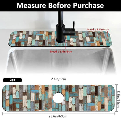 2 Pcs Flowers Kitchen Sink Splash Guard Faucet Mat Plants Floral Patterns Faucet Mat for Sinks Absorbing Drying Mats for Kitchen Bathroom, 23.6x5.5inch