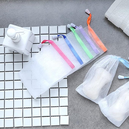 INVODA 32 PCS Soap Net Bag Double Layer Drawstring Soap Mesh Soft Bath Soap Net for Facial Body Exfoliation Cleaning Tool (Random Color)